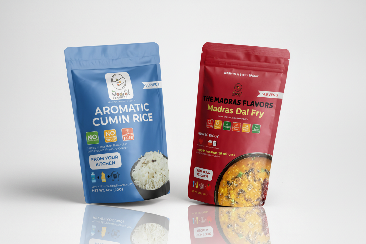 Aromatic Cumin Rice & Madras Dal Fry Combo - complete South Indian meal kit bundle