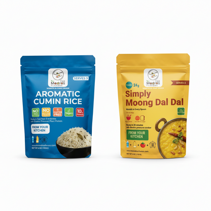 Aromatic Cumin Rice & Simply Moong Dal Combo - healthy South Indian meal kit bundle