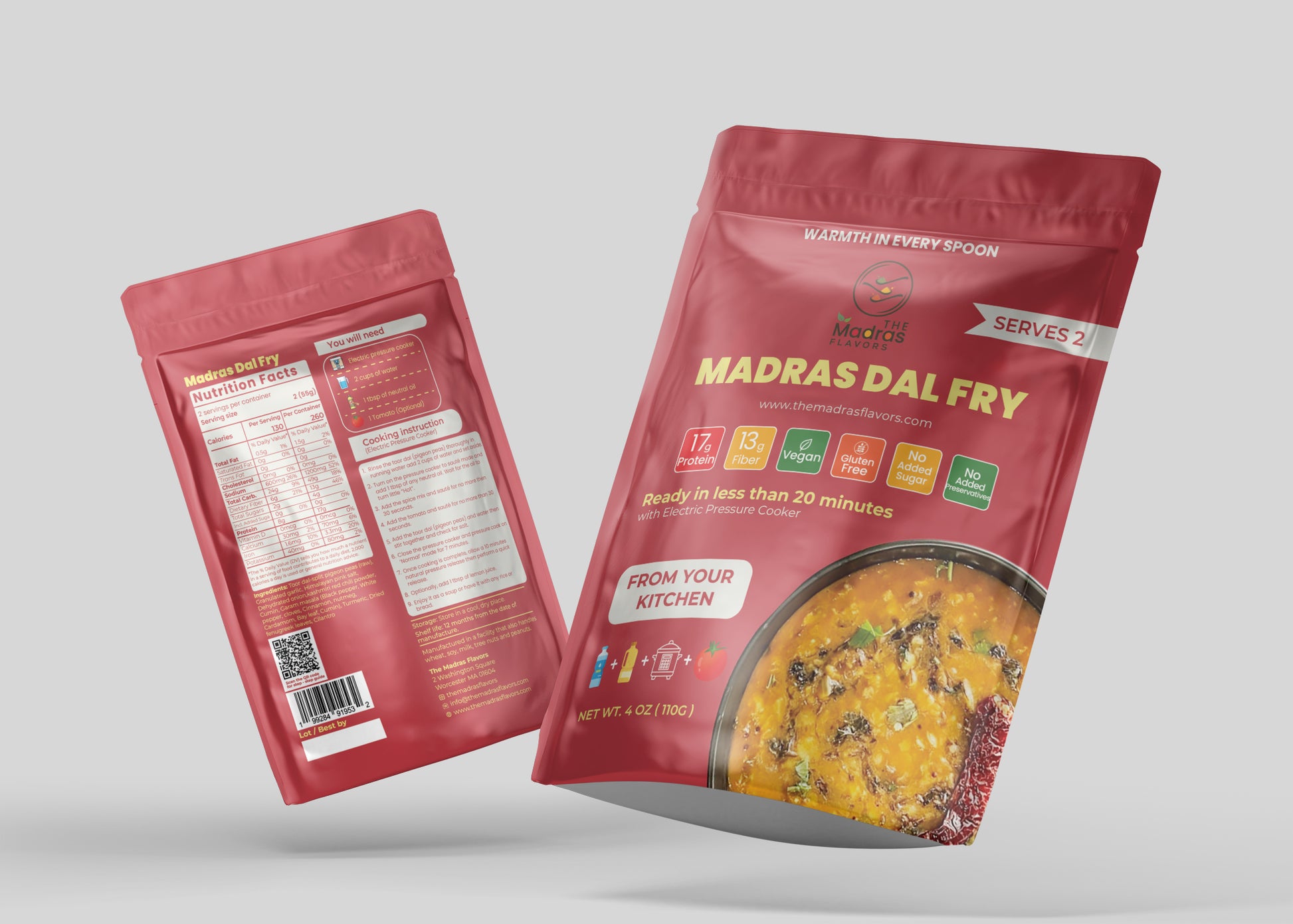 Madras Dal Fry nutrition facts - authentic South Indian lentil curry meal kit