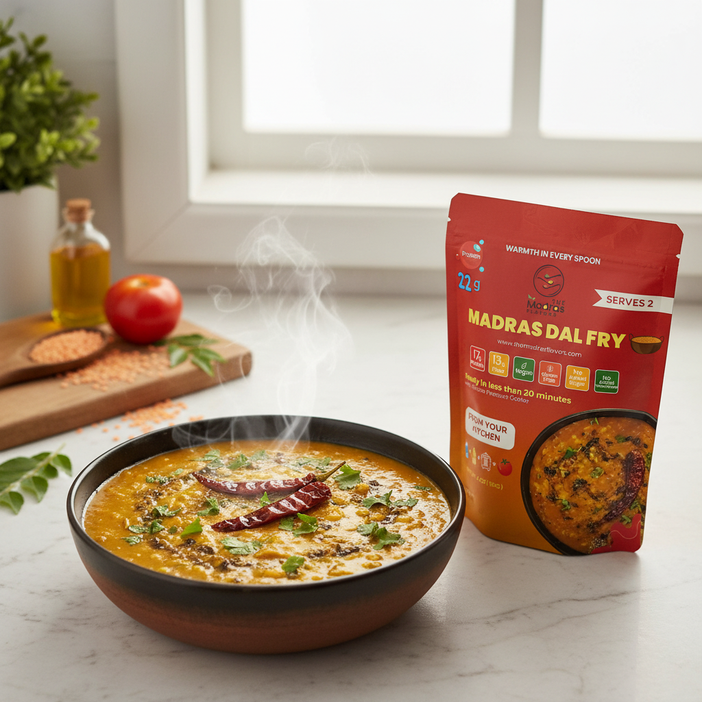 Madras Dal Fry lifestyle photo with curry