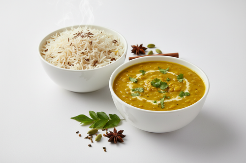 Aromatic Cumin Rice & Simply Moong Dal Combo - White Bowls